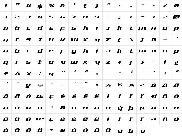 Ultramarines Expanded Italic Expanded Italic  glyph index