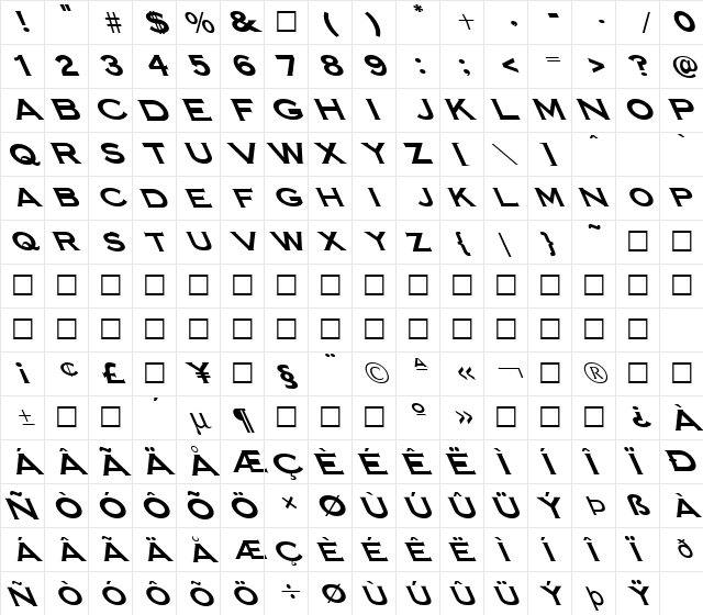 FZ ROMAN 14 LEFTY Light  glyph index