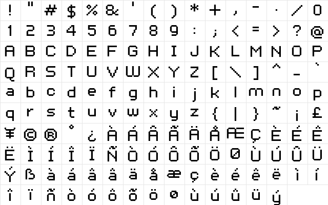 FFF Business Regular  glyph index
