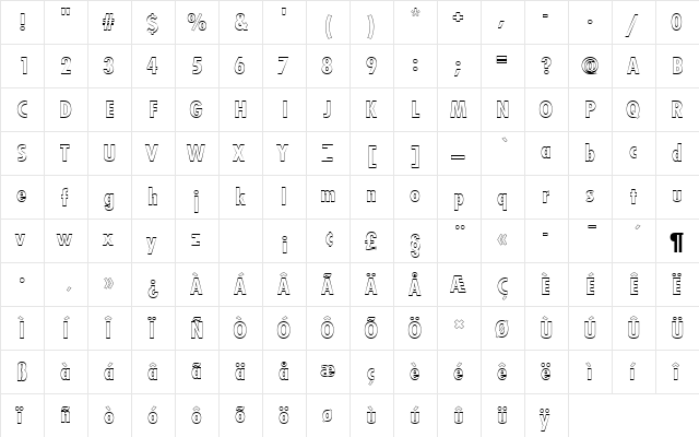 FuturaTBolConOu1 Regular  glyph index