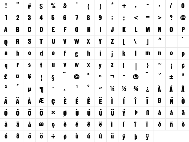 Gothic LT 13 Regular  glyph index