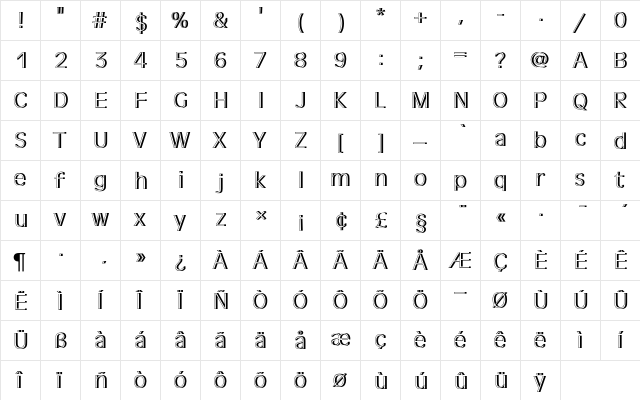 Antique Olive T Re1 Regular  glyph index