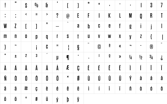 Dharma Gothic E Regular  glyph index