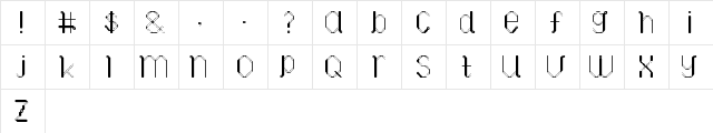 Raggedy Ann Gram Regular  glyph index