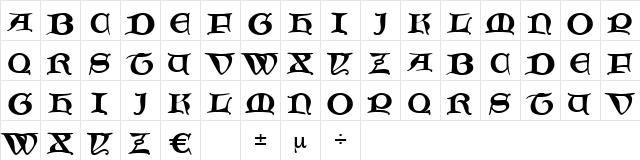 Ballade Regular  glyph index