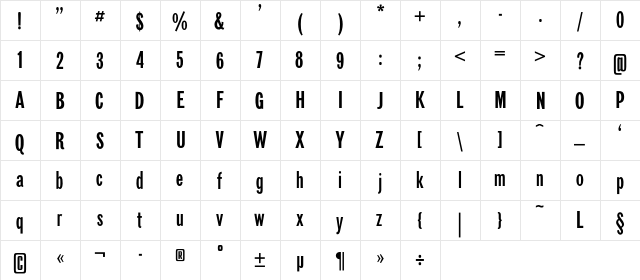 NewspaperSansC Regular  glyph index