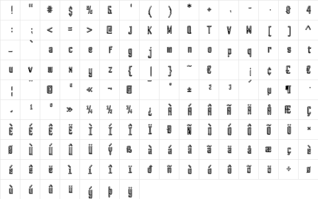 SquareShooter Mono 'Waxed' Regular  glyph index