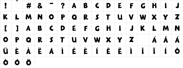 THE MINION Regular  glyph index