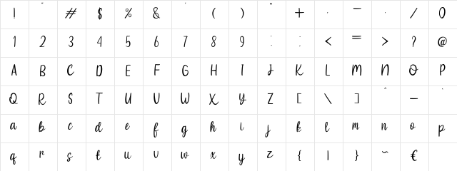 Summer Yesterday Regular  glyph index