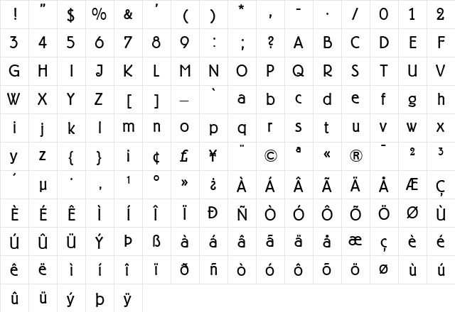 BerlinerGrotesk Light  glyph index