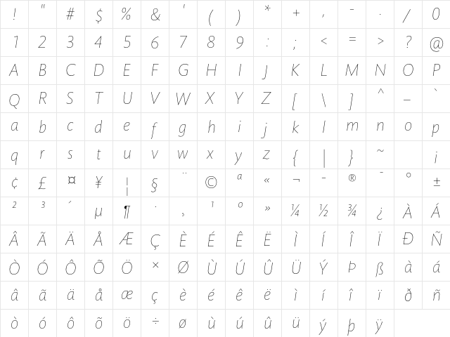 Mundo Sans Std Extra Light It  glyph index