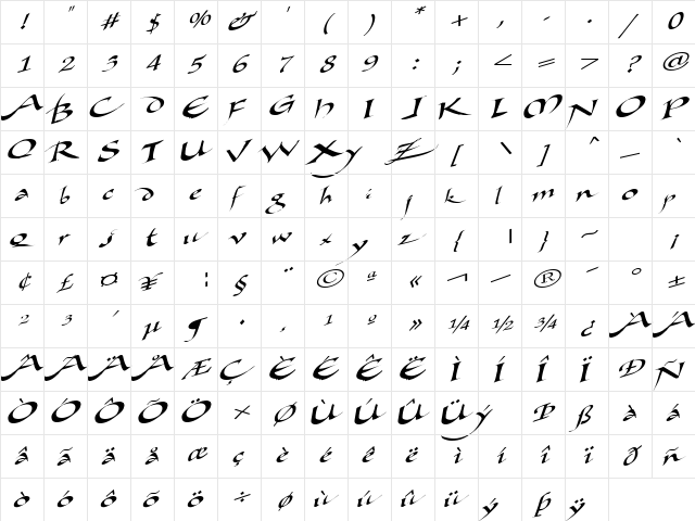 Happy Regular  glyph index