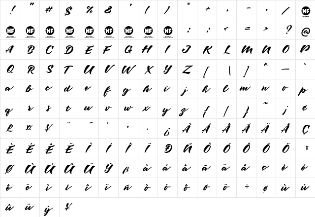 Maybe one Day DEMO Regular  glyph index