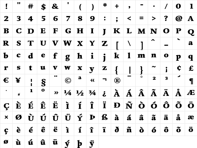 DTL Dorian T Heavy  glyph index