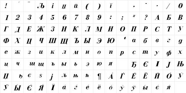 BodoniCyrillic BoldItalic  glyph index