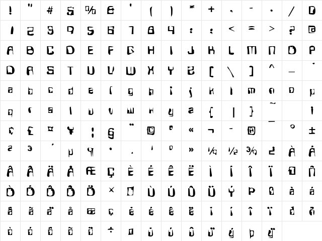 Dirty11 Becker Regular  glyph index