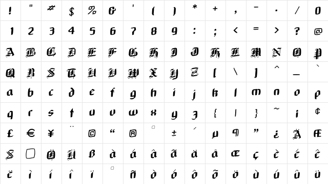 NeuGothic Regular  glyph index