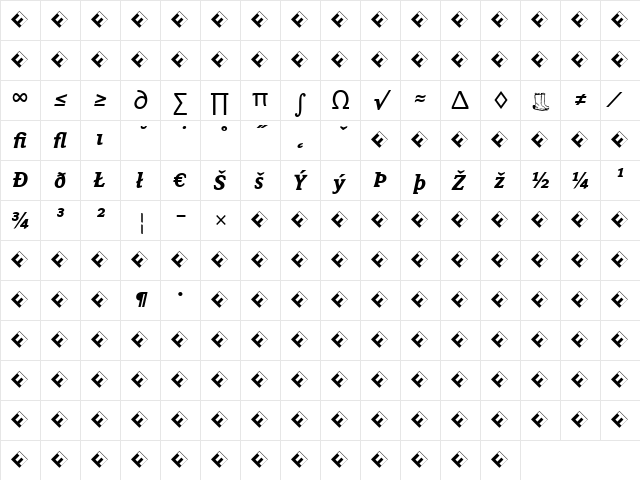Avance Bold Italic  glyph index