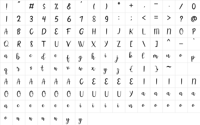 Aintya Beauty Regular  glyph index