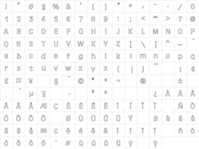 Antique-Olive Ho Regular  glyph index