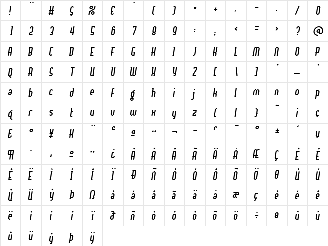 Centrifuge DemiBold  glyph index