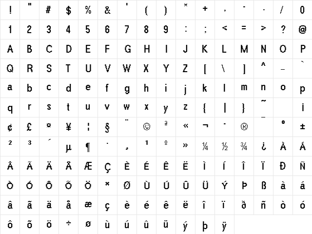 DTCRoughM42 Regular  glyph index