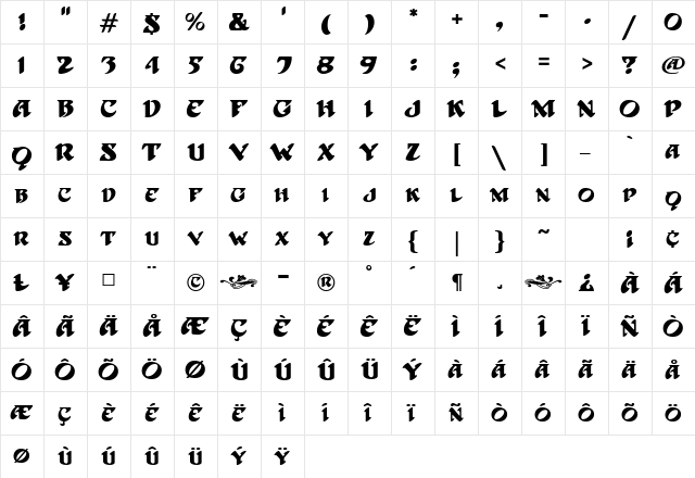 Hoffman MF Regular  glyph index