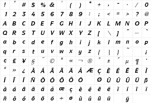Symbol ITC Bold Italic  glyph index
