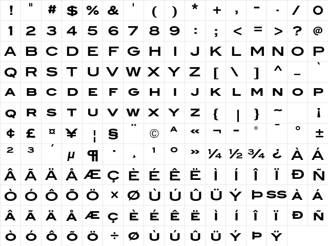 Blair ITC Std Bold  glyph index