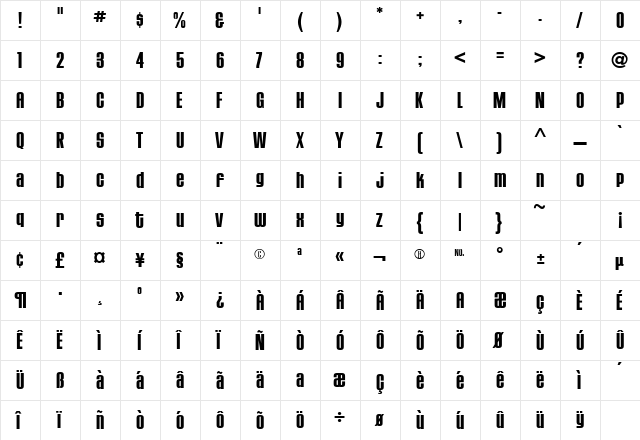 HouseGothic-BoldThree Regular  glyph index