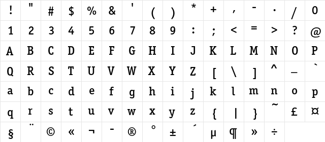 OfficinaSerifMediumC Regular  glyph index