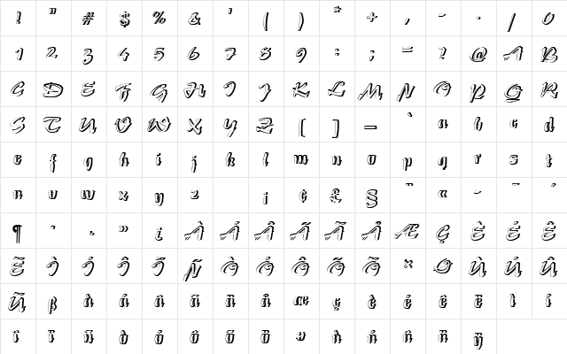 StentorTRe1 Regular  glyph index