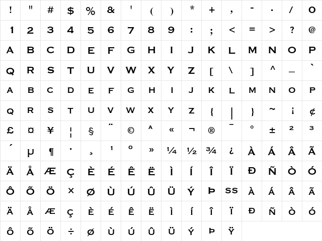 Copperplate Gothic Thirty-One BC  glyph index