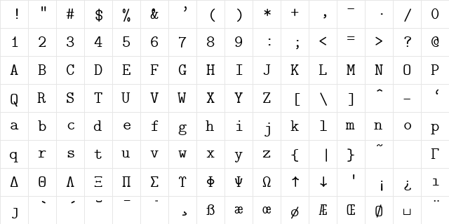 cmtt12 Regular  glyph index