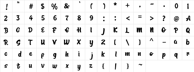 BARIKA Regular  glyph index