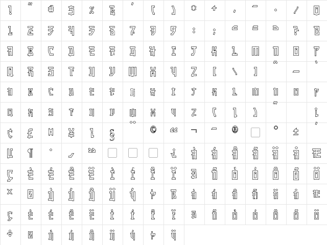 Manga Hollow Regular  glyph index
