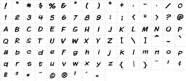 VTCKomixationRegular Regular  glyph index