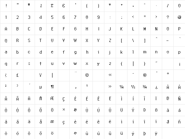 UniversalEight Regular  glyph index