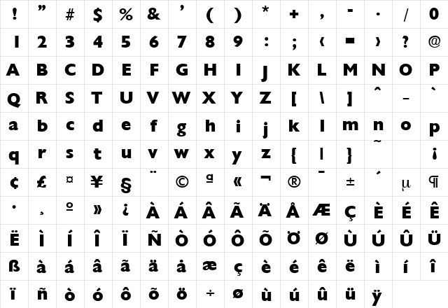 Chantilly-Serial-ExtraBold Regular  glyph index