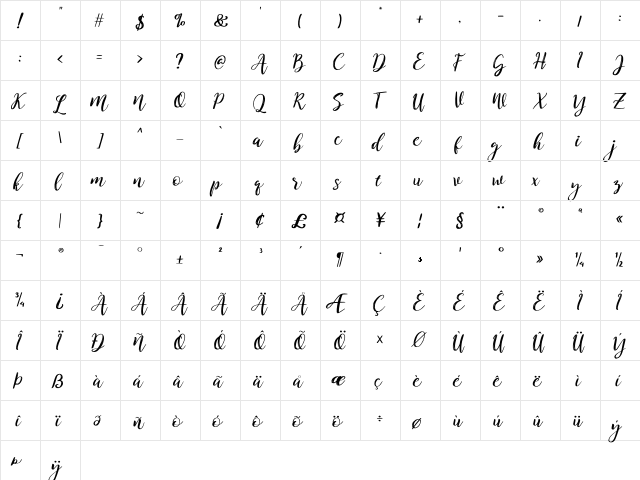 Kitahara Brush Script demo vers Regular  glyph index