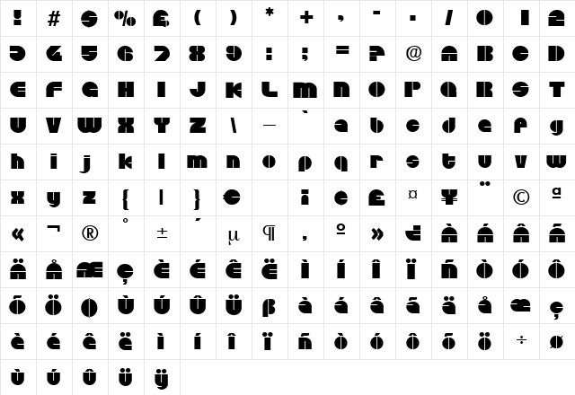 DiscoRegular Regular  glyph index