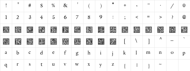 Medieval Initial One Regular  glyph index