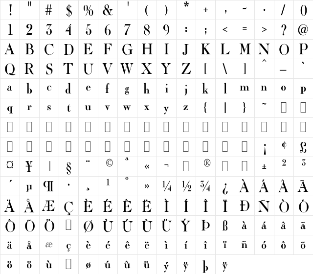 BD Engraved Black Normal  glyph index