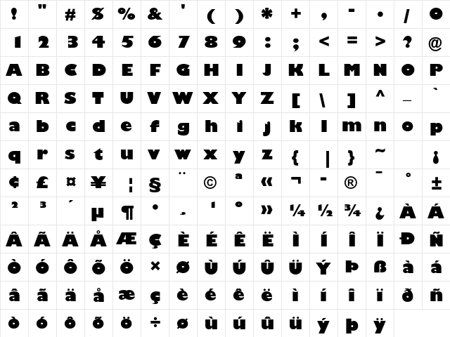 Gill Sans Std Ultra Bold  glyph index