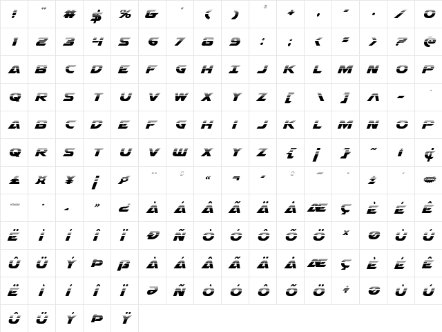 Airstrike Half-Tone Regular  glyph index