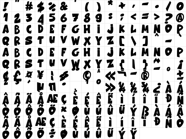 Honey Bear Regular  glyph index