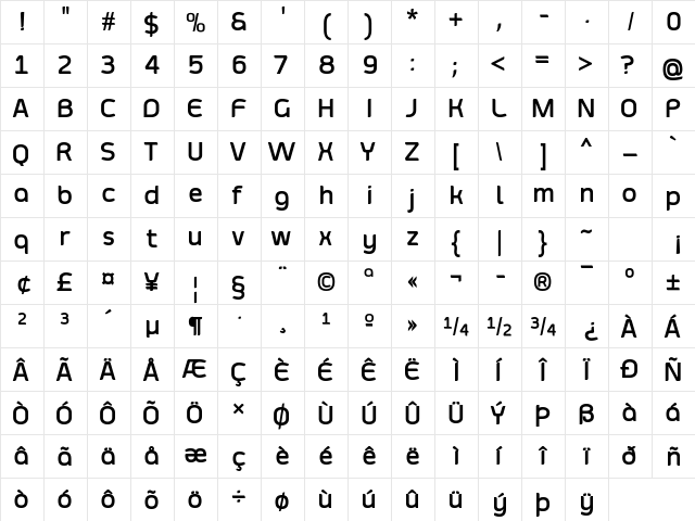 Smoolthan Bold  glyph index