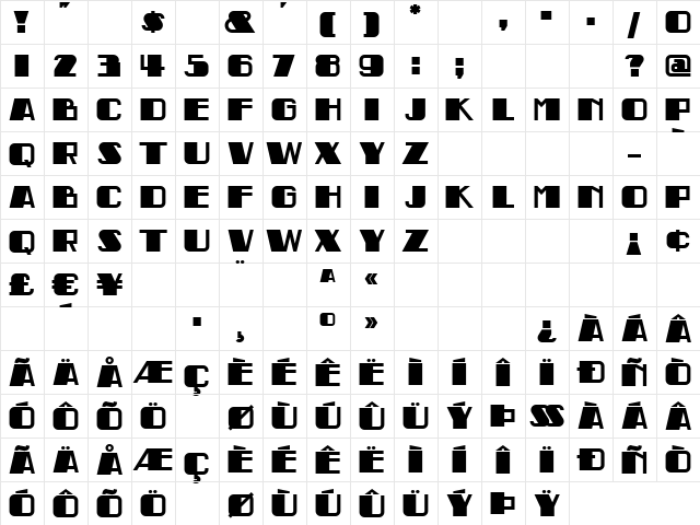 IndochineNF Regular  glyph index