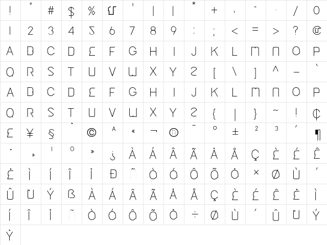 Cinga Medium  glyph index