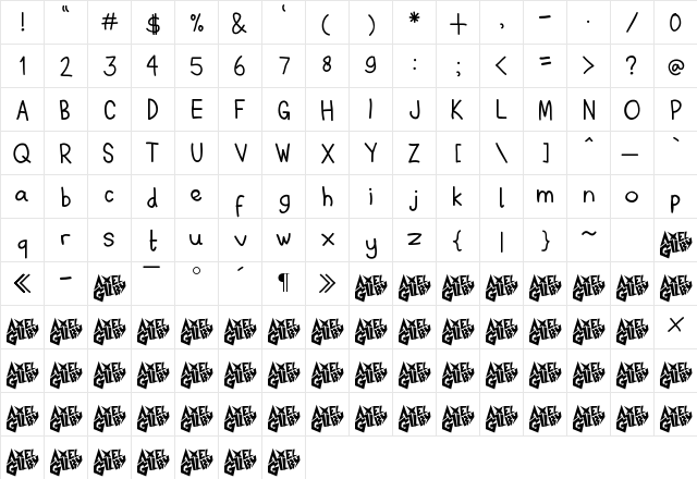 Axel Gilby Comic Sans Regular  glyph index
